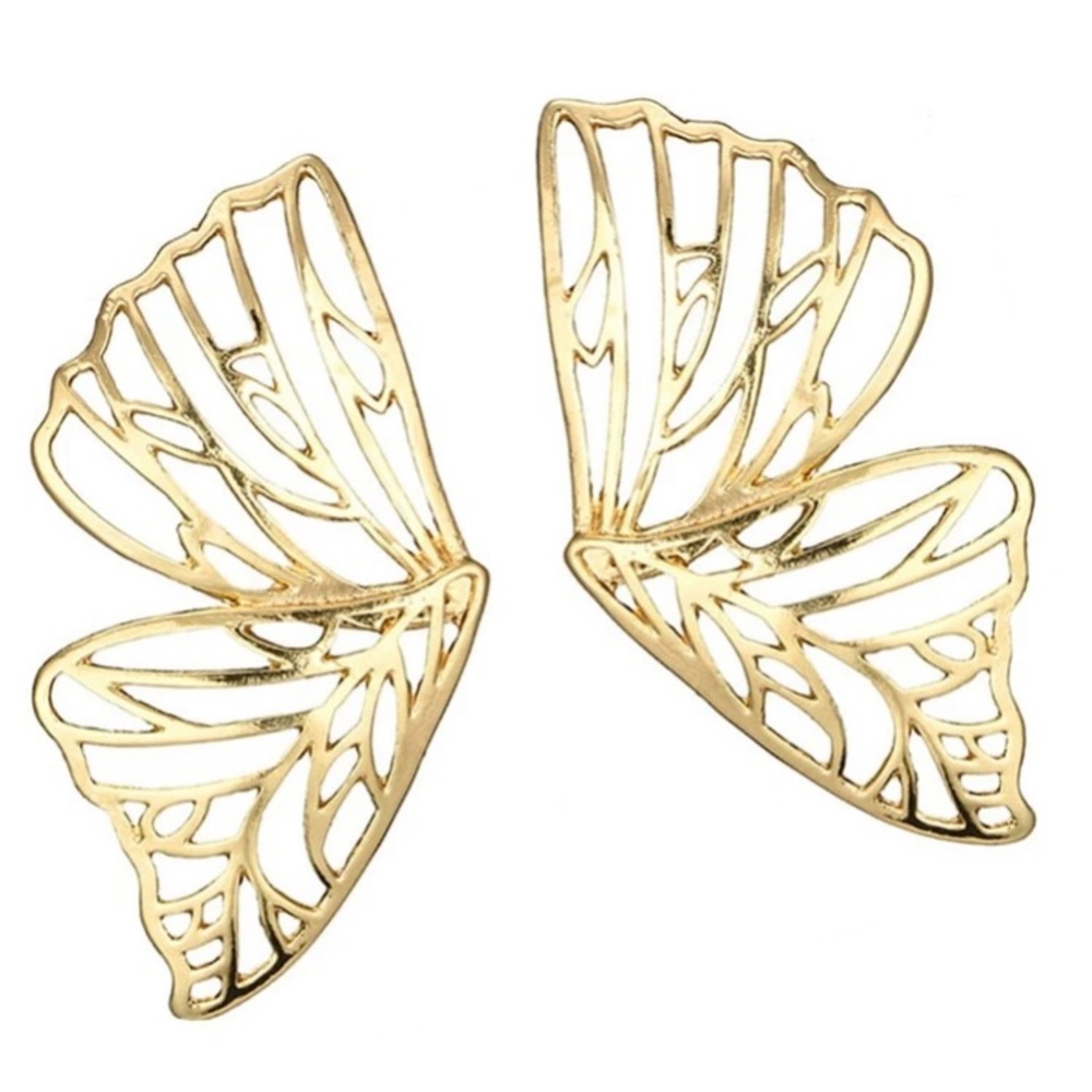 Golden Butterfly Wing Stud Earrings - Picture 2 of 3
